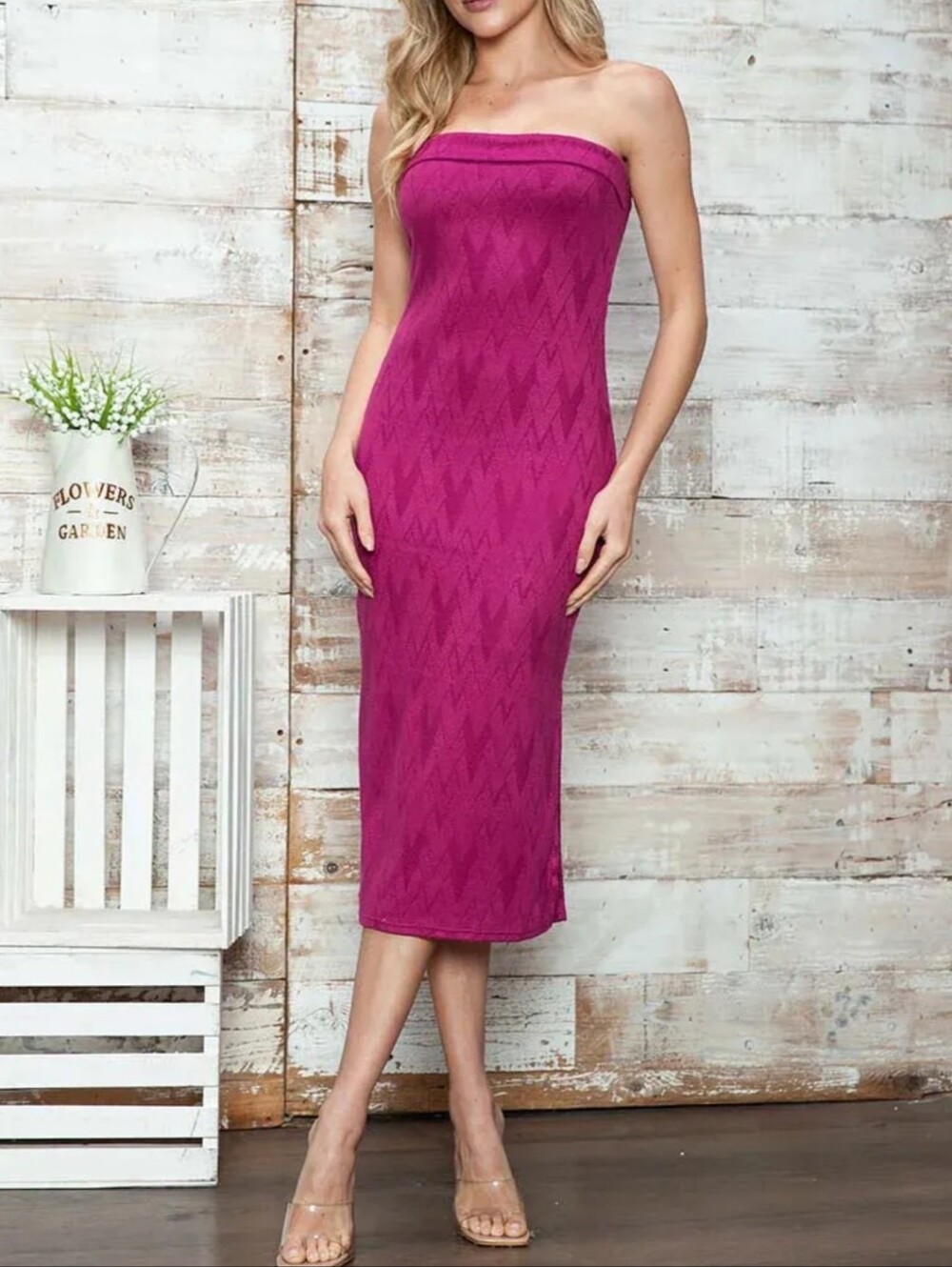 Le Lis collection Strapless magenta Midi Bodycon Dress size S like new